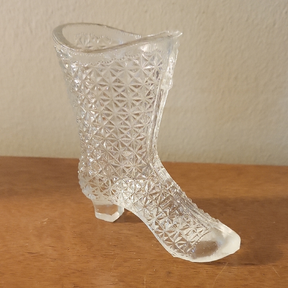 Vintage Mosser Pressed Clear Glass Victorian Boot